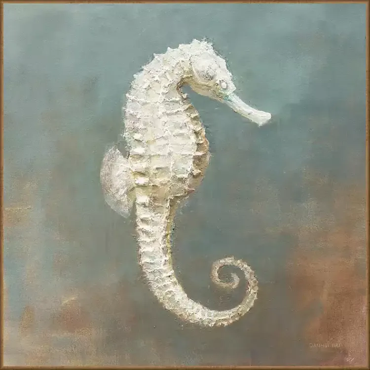 Canvas Art-Kirklands Home White Seahorse Framed Canvas Art Print