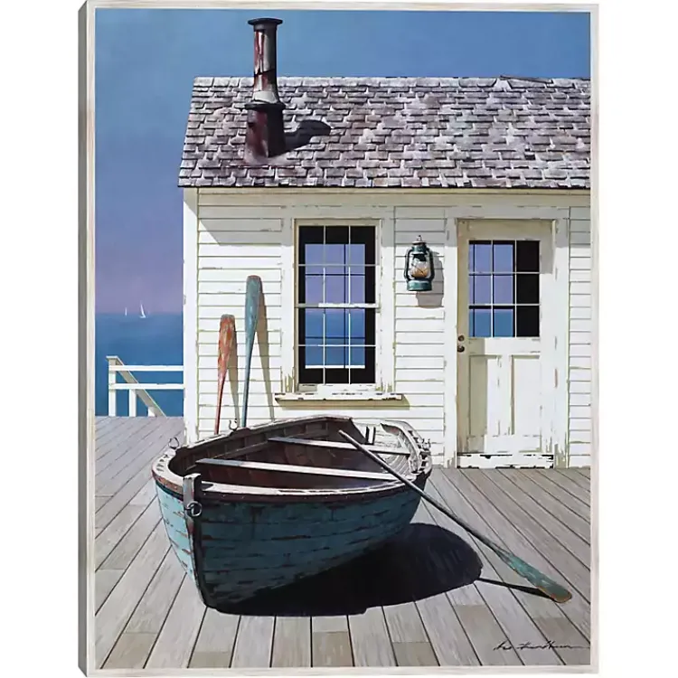 Canvas Art-Kirklands Home Blue Boat on Deck Framed Canvas Art Print