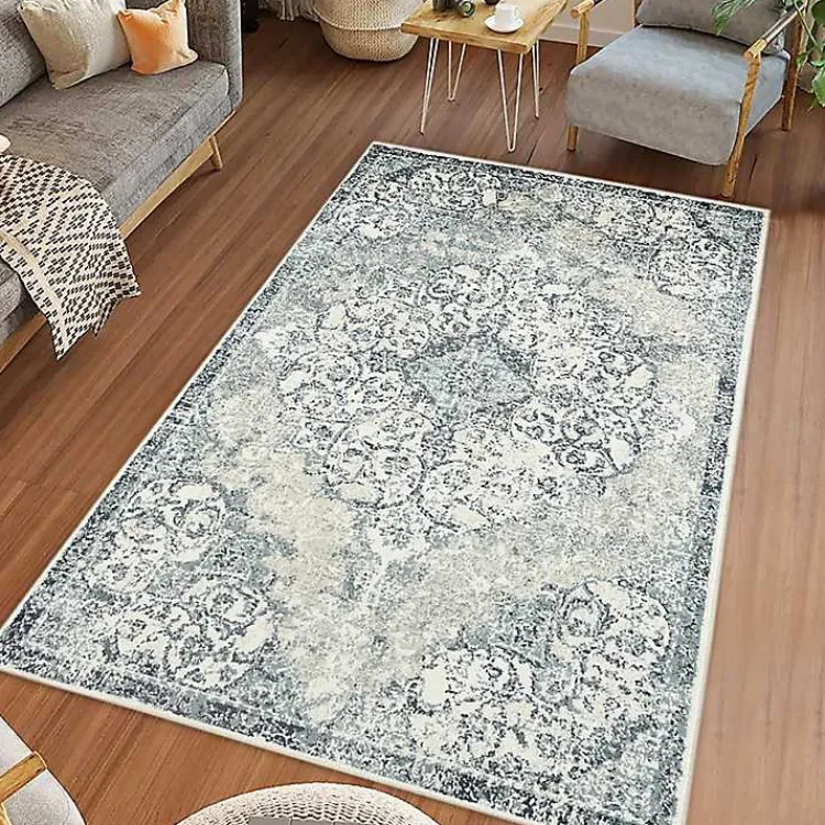 Area Rugs-Kirklands Home Cholet Ivory Blue Medallion Accent Rug, 2x3