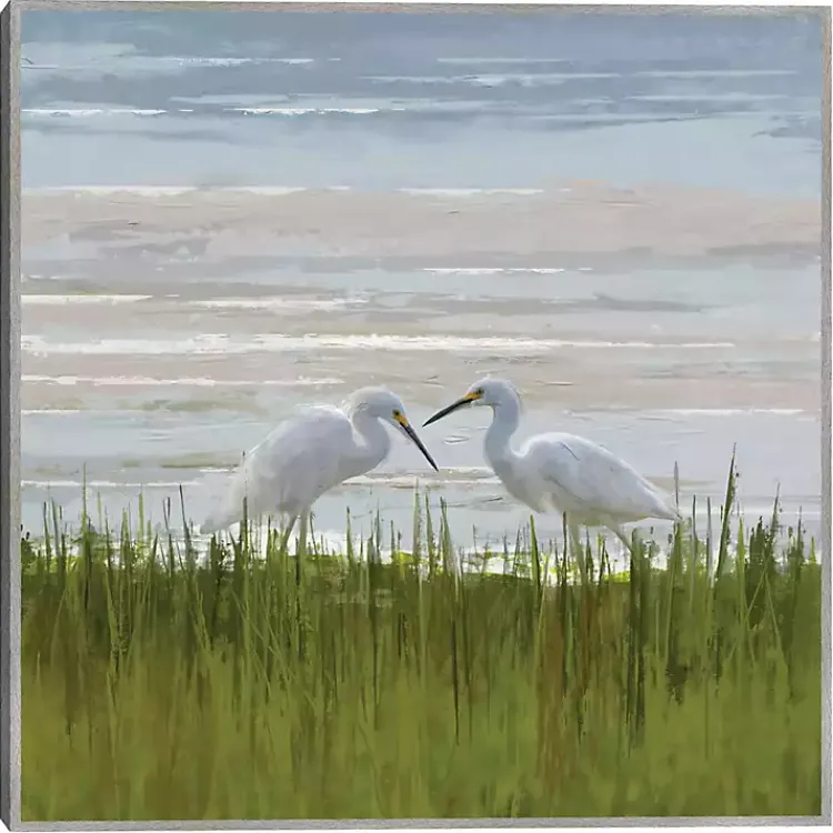 Canvas Art-Kirklands Home Egret Meeting Framed Canvas Art Print Multi