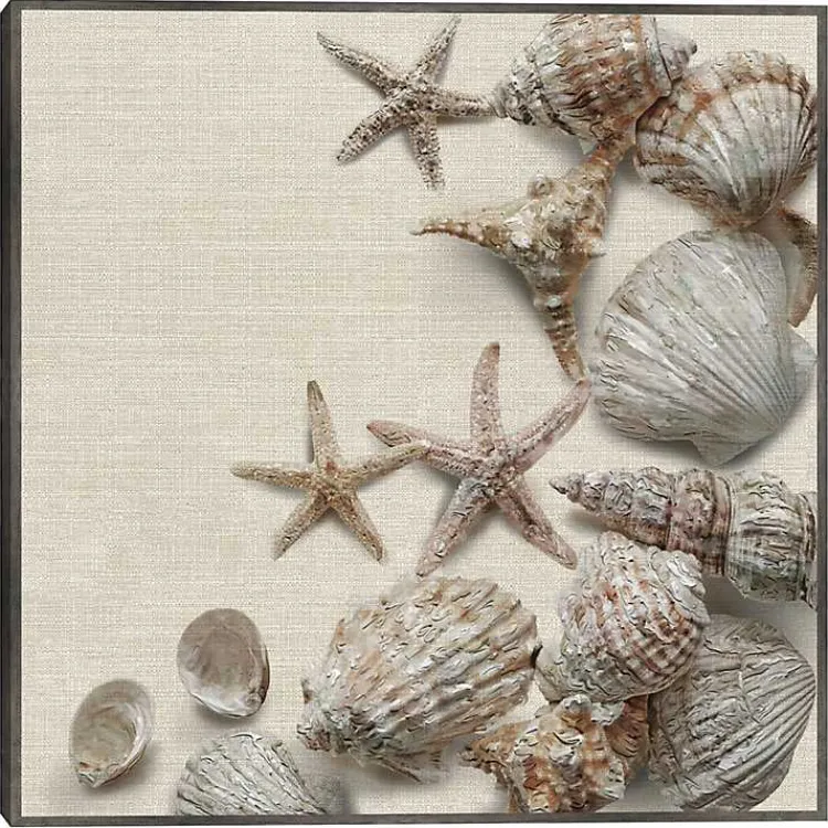 Canvas Art-Kirklands Home Linen Shell Collection Framed Canvas Art Print Tan