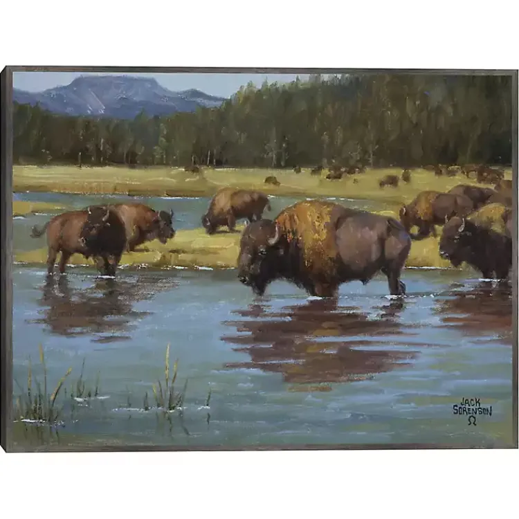 Canvas Art-Kirklands Home Buffalo Crossing Framed Canvas Art Print Multi