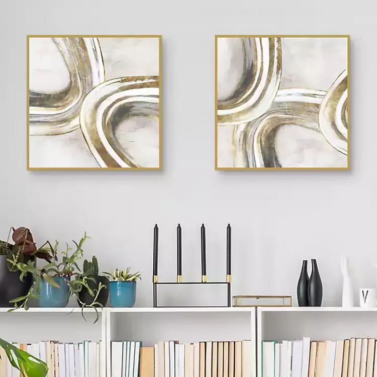 Canvas Art-Kirklands Home Golden Contours Framed Canvas Art Prints, Set of 2