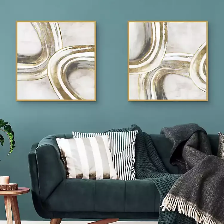 Canvas Art-Kirklands Home Golden Contours Framed Canvas Art Prints, Set of 2