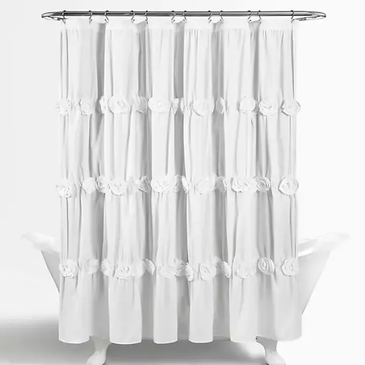 Shower Curtains-Kirklands Home Darla Floral Shower Curtain White