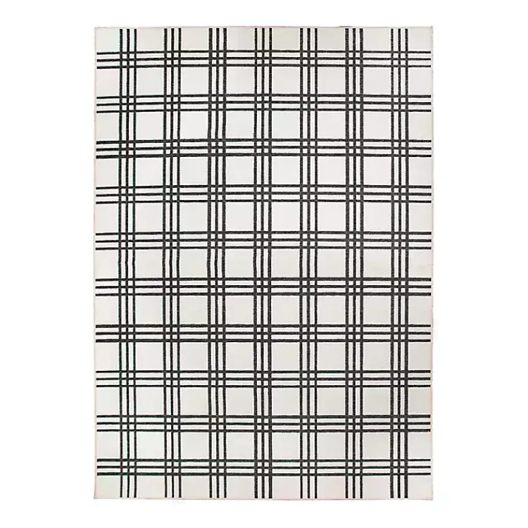 Area Rugs-Kirklands Home Black and Cream Plaid Washable Area Rug, 5x7