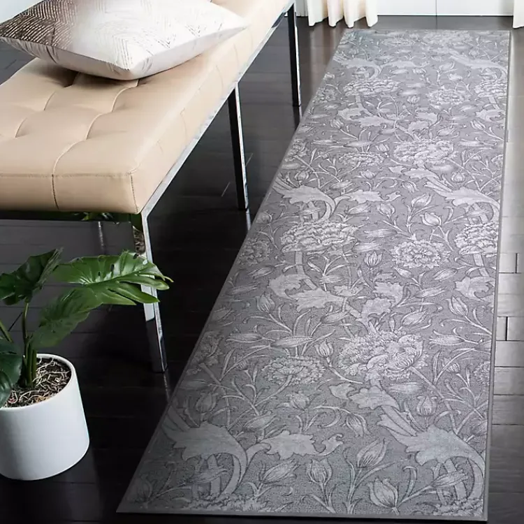 Area Rugs-Kirklands Home Kalini Floral Washable Runner, 2x7 Gray