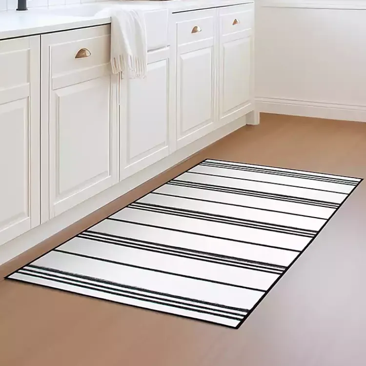 Area Rugs-Kirklands Home Gray and White Stripe Washable Area Rug, 3x5