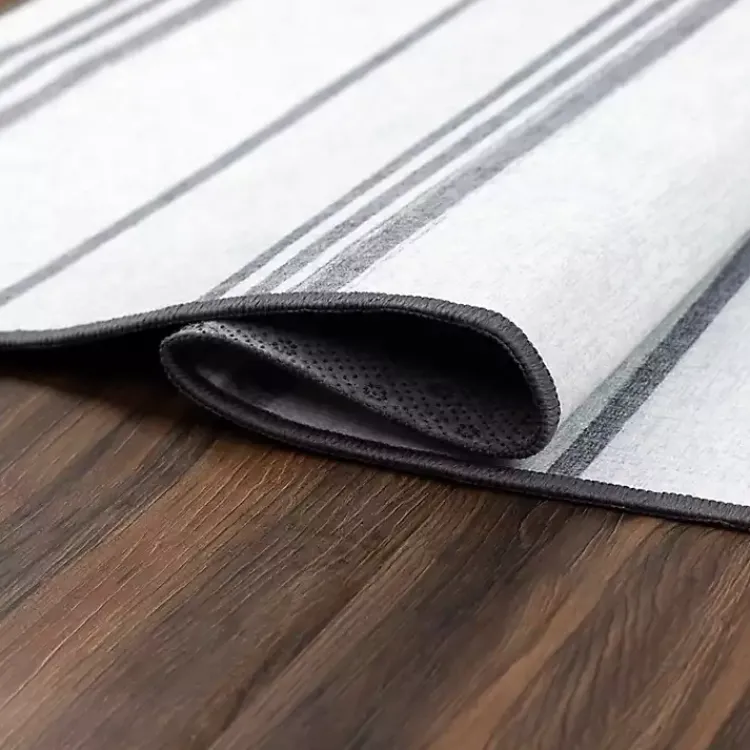 Area Rugs-Kirklands Home Gray and White Stripe Washable Area Rug, 5x7