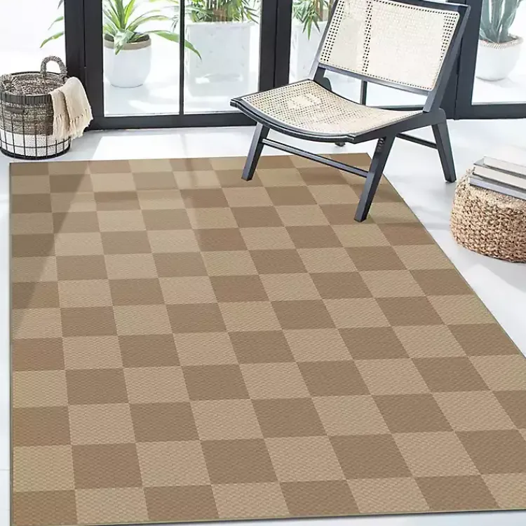 Area Rugs-Kirklands Home Jaya Natural Checkered Washable Area Rug, 5x7