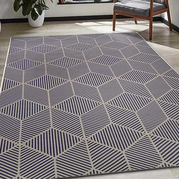 Area Rugs-Kirklands Home Navy Geometric Washable Area Rug, 5x7 Blue