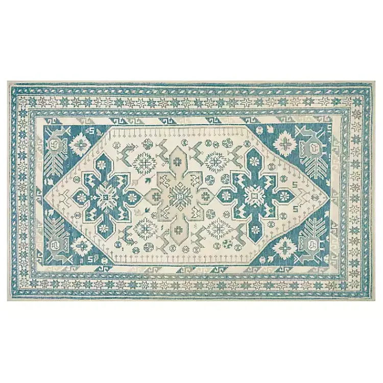 Area Rugs-Kirklands Home Teal Seraz Washable Area Rug, 3x5