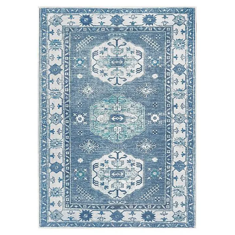 Area Rugs-Kirklands Home Washable Shary Area Rug, 5x7 Blue