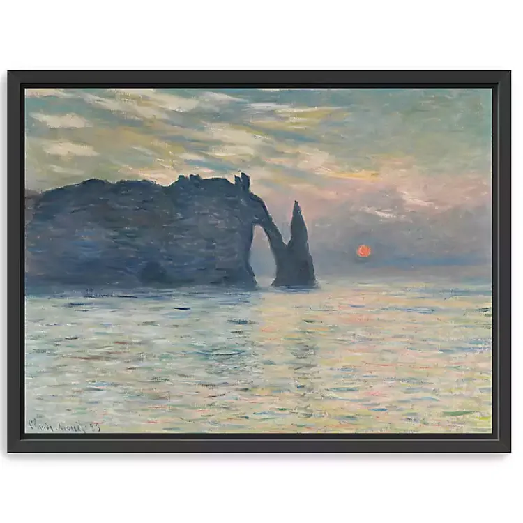 Canvas Art-Kirklands Home The Cliff-Etretat, Sunset Framed Canvas Art Print Blue