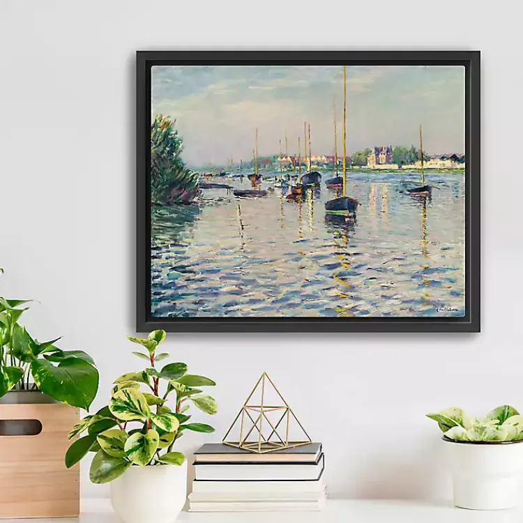 Canvas Art-Kirklands Home Boats at Anchor on Seine Canvas Print, 22x18 in. Blue