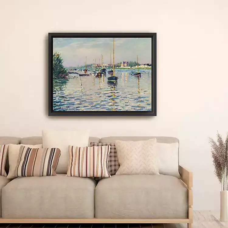 Canvas Art-Kirklands Home Boats at Anchor on Seine Canvas Print, 42x32 in. Blue