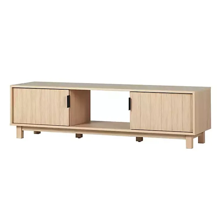 Tv Stands & Media Consoles-Kirklands Home Coastal Oak Fluted 2-Door Compact TV Sd Tan