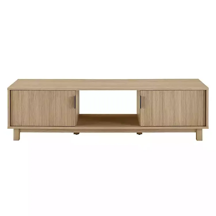 Tv Stands & Media Consoles-Kirklands Home Coastal Oak Fluted 2-Door Compact TV Sd Tan