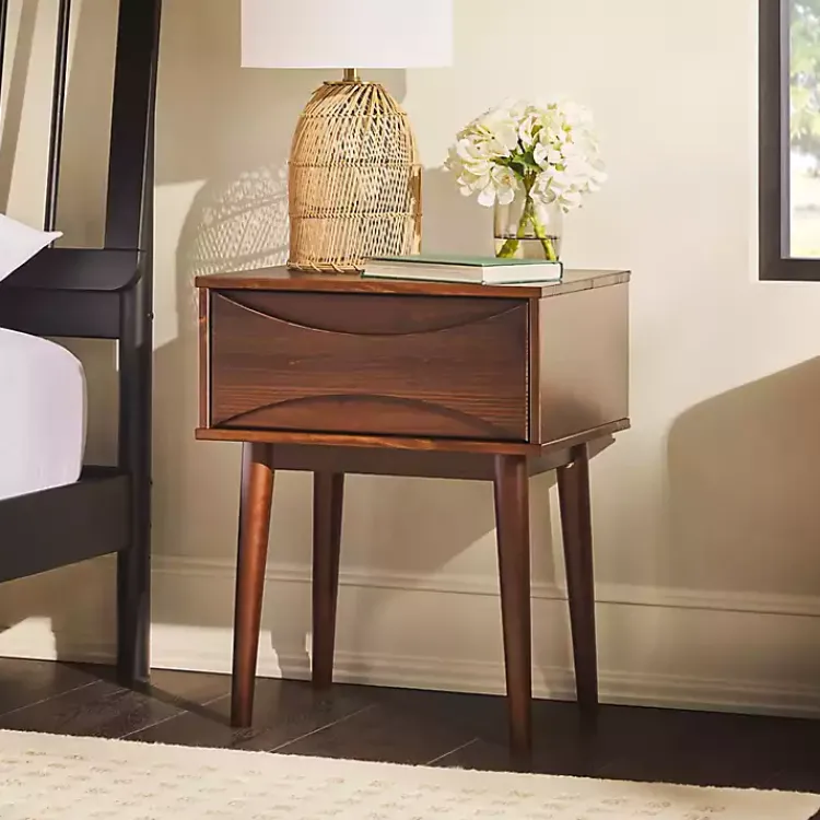 Nightstands-Kirklands Home Walnut Mid-Century Modern Nightstand Brown