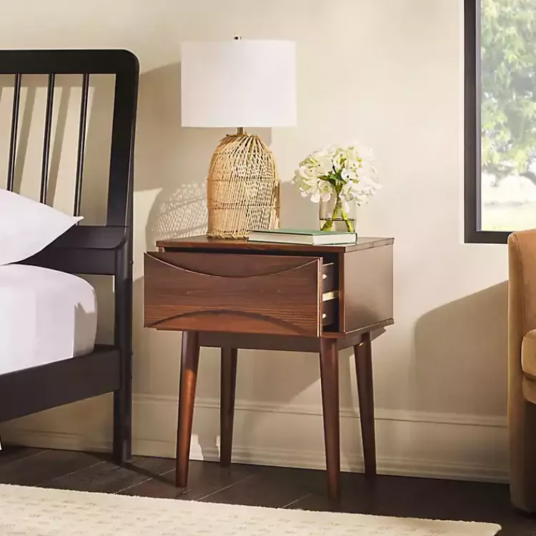 Nightstands-Kirklands Home Walnut Mid-Century Modern Nightstand Brown