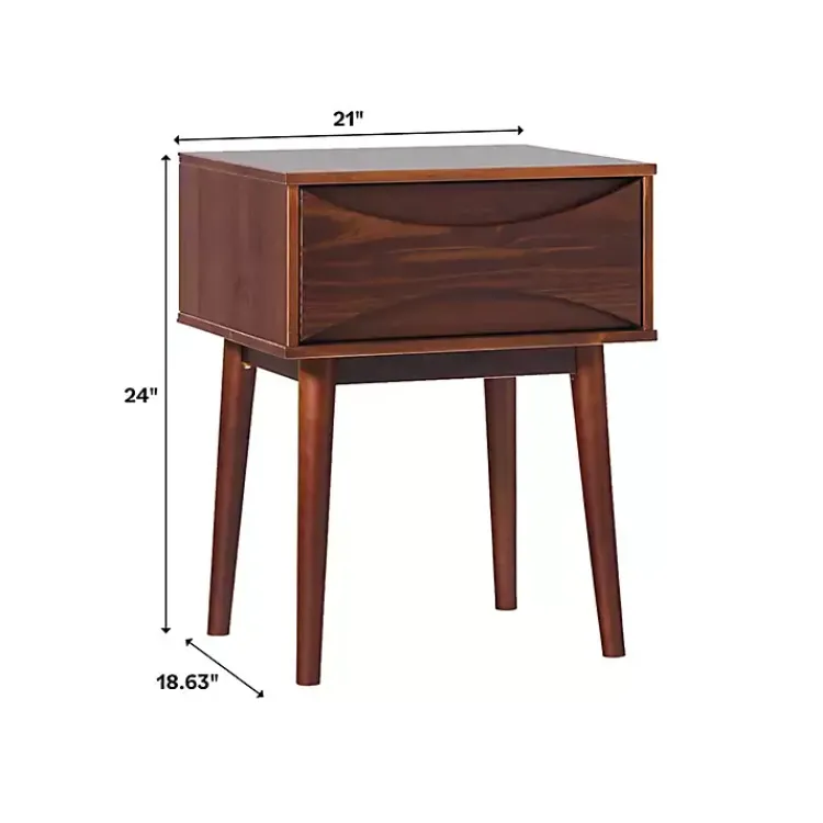 Nightstands-Kirklands Home Walnut Mid-Century Modern Nightstand Brown