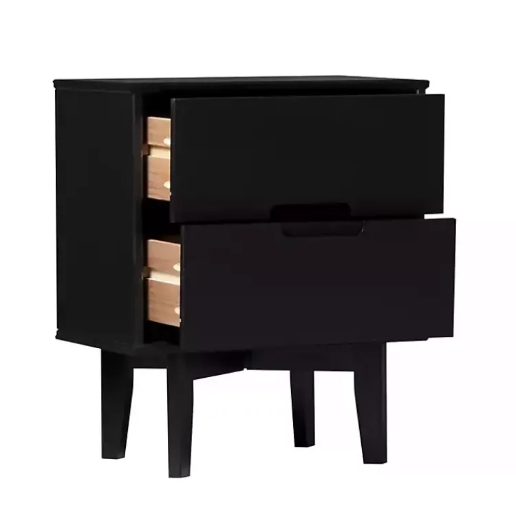 Nightstands-Kirklands Home Midnight Wood 2-Drawer Modern Nightstand Black