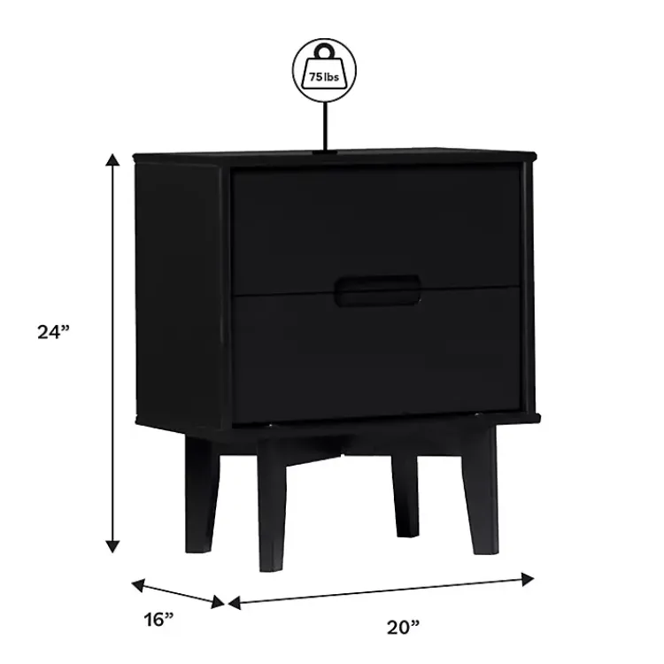 Nightstands-Kirklands Home Midnight Wood 2-Drawer Modern Nightstand Black