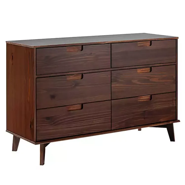 Dressers & Chests-Kirklands Home Walnut Grooved Handle 6-Drawer Dresser Brown
