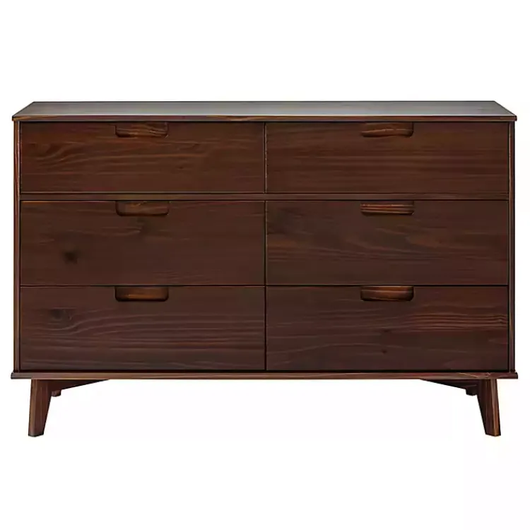 Dressers & Chests-Kirklands Home Walnut Grooved Handle 6-Drawer Dresser Brown