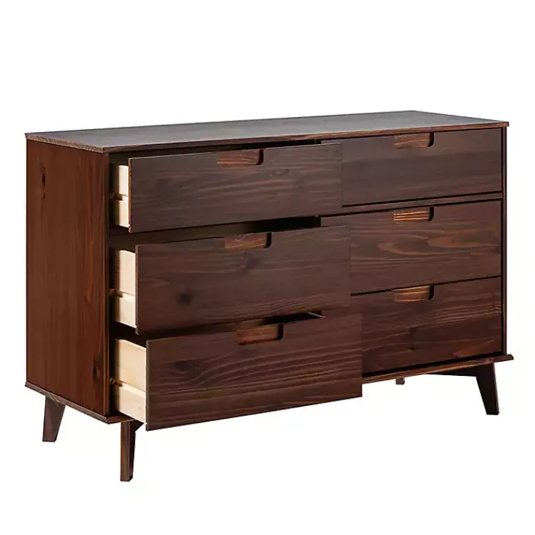 Dressers & Chests-Kirklands Home Walnut Grooved Handle 6-Drawer Dresser Brown
