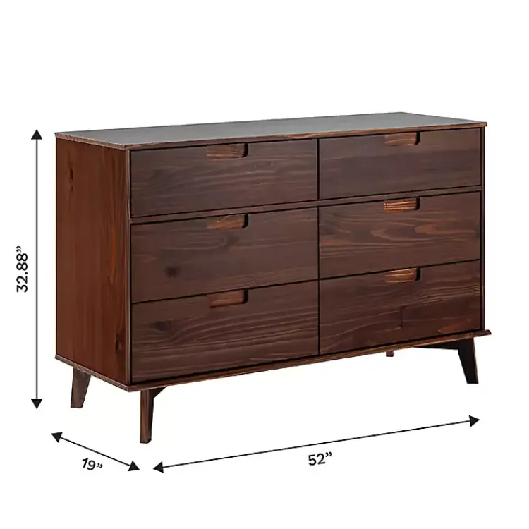 Dressers & Chests-Kirklands Home Walnut Grooved Handle 6-Drawer Dresser Brown