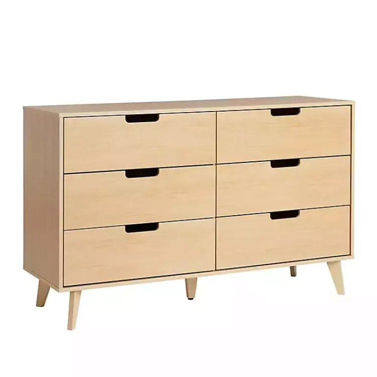 Dressers & Chests-Kirklands Home Oak Wood Simple Grooved Handle 6-Drawer Dresser Tan