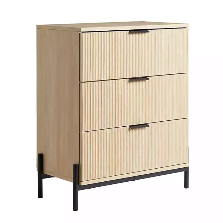Dressers & Chests-Kirklands Home Coastal Oak Reeded 3-Drawer Dresser Tan