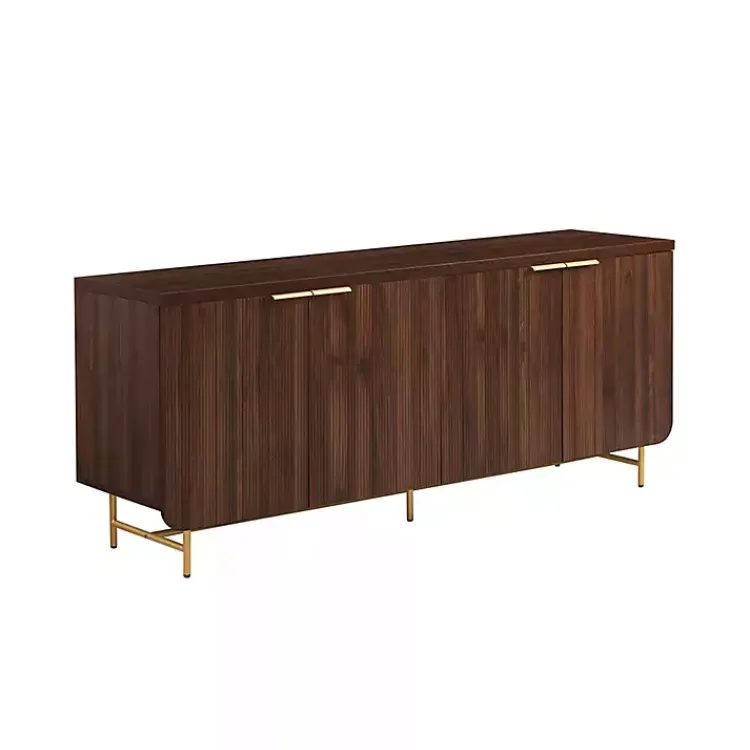 Cabinets & Sideboards-Kirklands Home Walnut Wood Scandinavian 4-Door Sideboard Brown