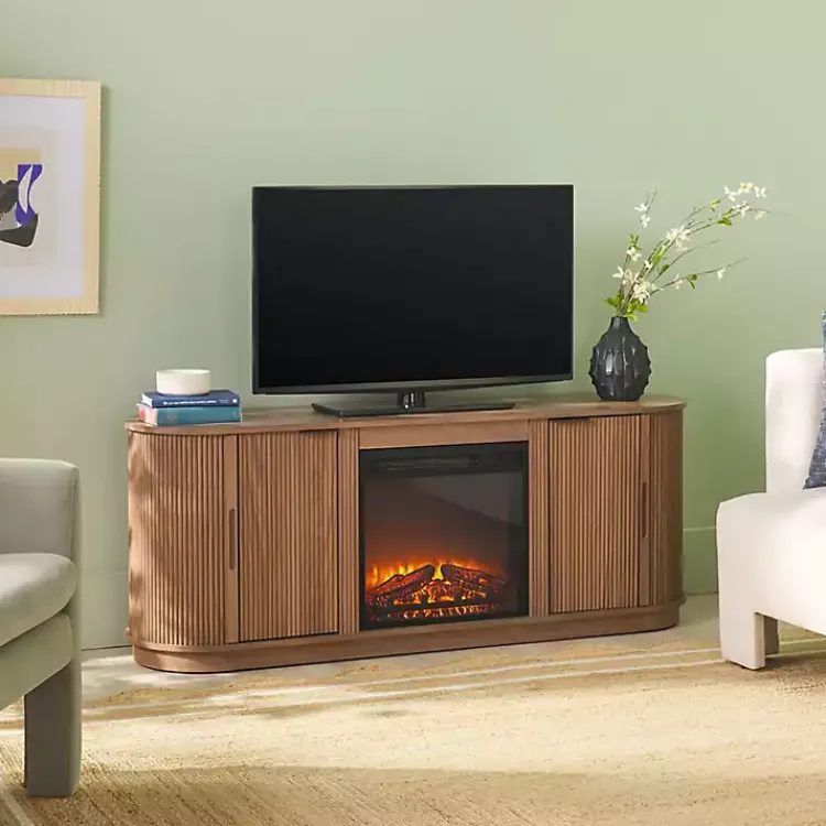Tv Stands & Media Consoles-Kirklands Home Mocha Reeded Fireplace Media Cabinet Brown
