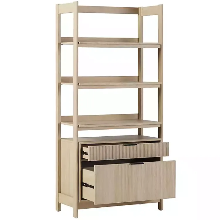 Bookshelves-Kirklands Home Coastal Oak 2-Drawer Modern Wood Bookcase Tan
