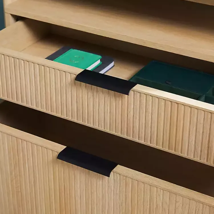 Bookshelves-Kirklands Home Coastal Oak 2-Drawer Modern Wood Bookcase Tan