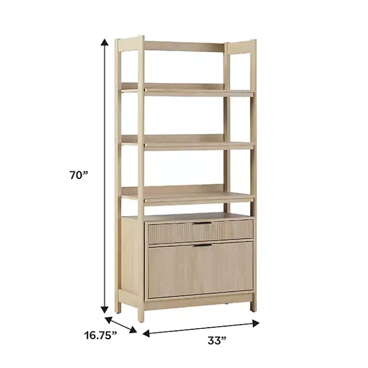 Bookshelves-Kirklands Home Coastal Oak 2-Drawer Modern Wood Bookcase Tan