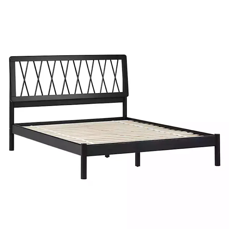 Beds & Headboards-Kirklands Home Wood Spindle Headboard Queen Bed Black