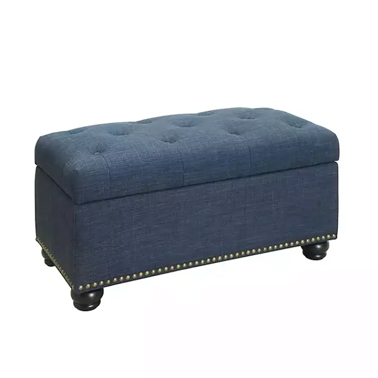 Benches & Ottomans-Kirklands Home Navy Tufted Jess Storage Ottoman Bench Blue