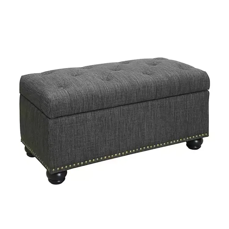 Benches & Ottomans-Kirklands Home Tufted Jess Storage Ottoman Bench Gray