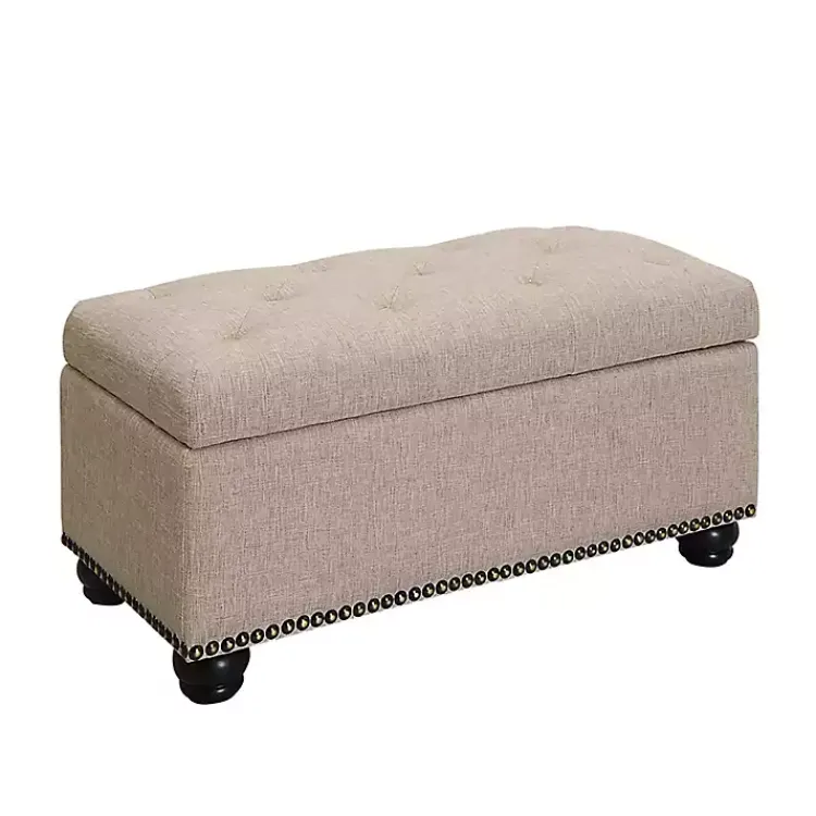 Benches & Ottomans-Kirklands Home Beige Tufted Jess Storage Ottoman Bench Tan
