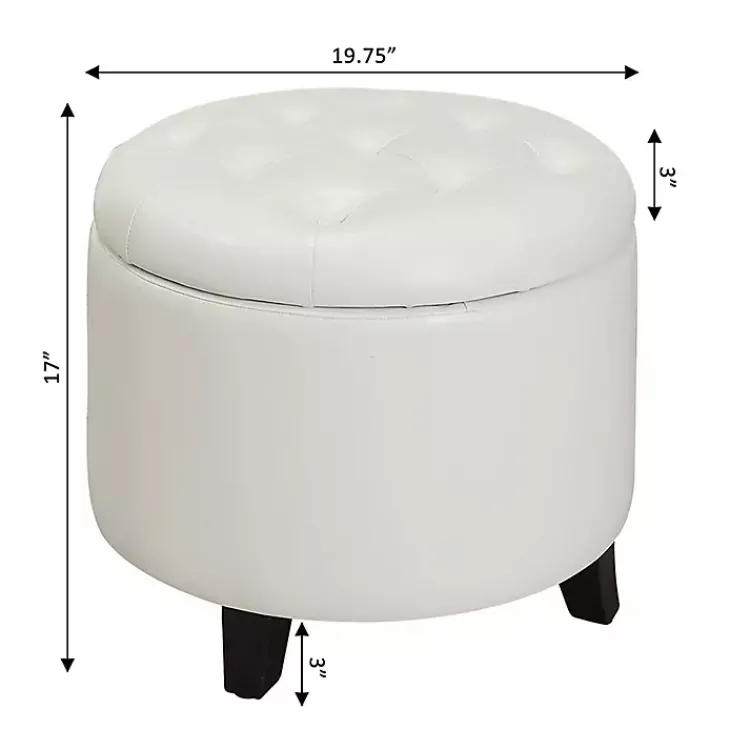 Benches & Ottomans-Kirklands Home Faux Leather Eliza Round Storage Ottoman White