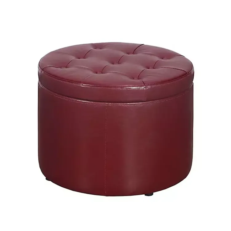 Benches & Ottomans-Kirklands Home Faux Leather Round Shoe Storage Ottoman Red