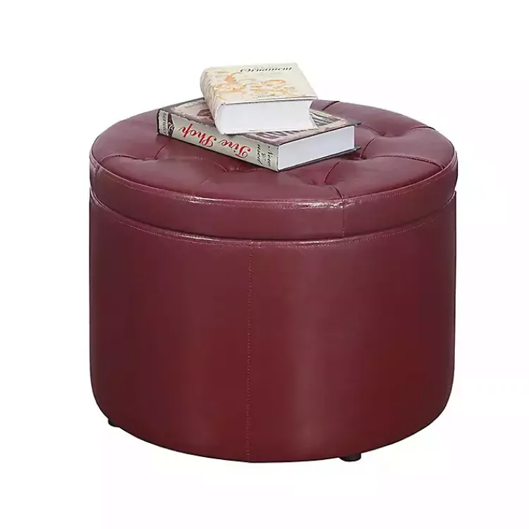 Benches & Ottomans-Kirklands Home Faux Leather Round Shoe Storage Ottoman Red