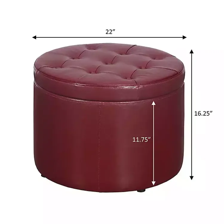 Benches & Ottomans-Kirklands Home Faux Leather Round Shoe Storage Ottoman Red