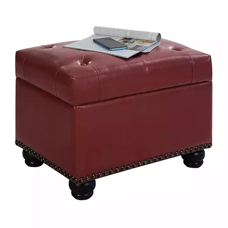 Benches & Ottomans-Kirklands Home Faux Leather Jessy Storage Ottoman Red