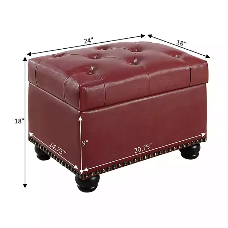 Benches & Ottomans-Kirklands Home Faux Leather Jessy Storage Ottoman Red