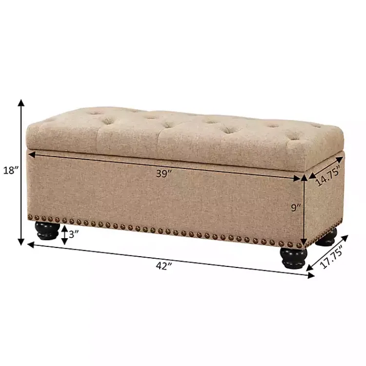 Benches & Ottomans-Kirklands Home Upholstered Carey Storage Ottoman Bench Tan