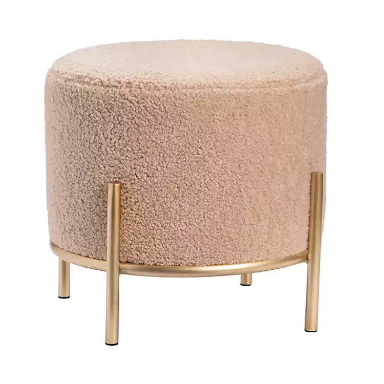 Benches & Ottomans-Kirklands Home Cream Sherpa Upholstered Round Ottoman Ivory